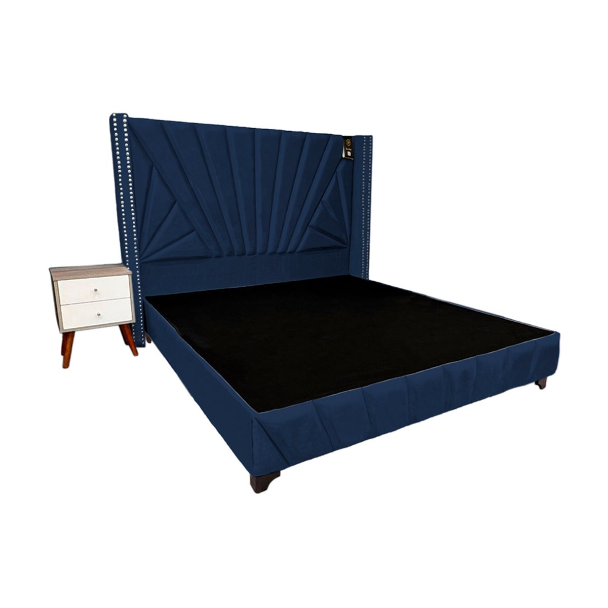 BARAKA HOME - Dormitorio Lienz 1.5 Plz + Cabecera + 1 Velador - Azul Marino