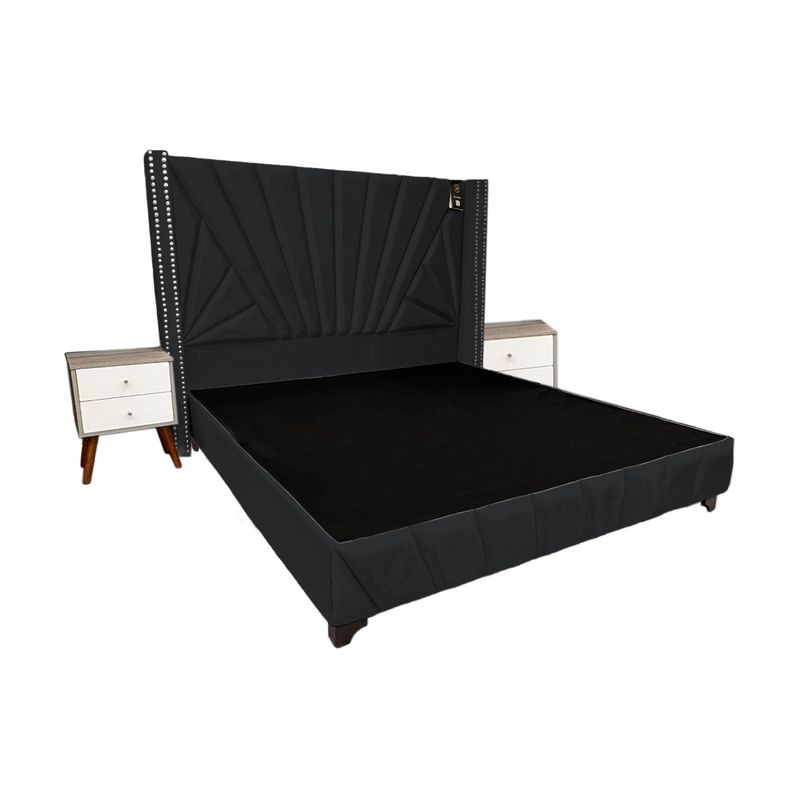 BARAKA HOME - Dormitorio Lienz 2 Plz + Cabecera + 2 Veladores - Negro