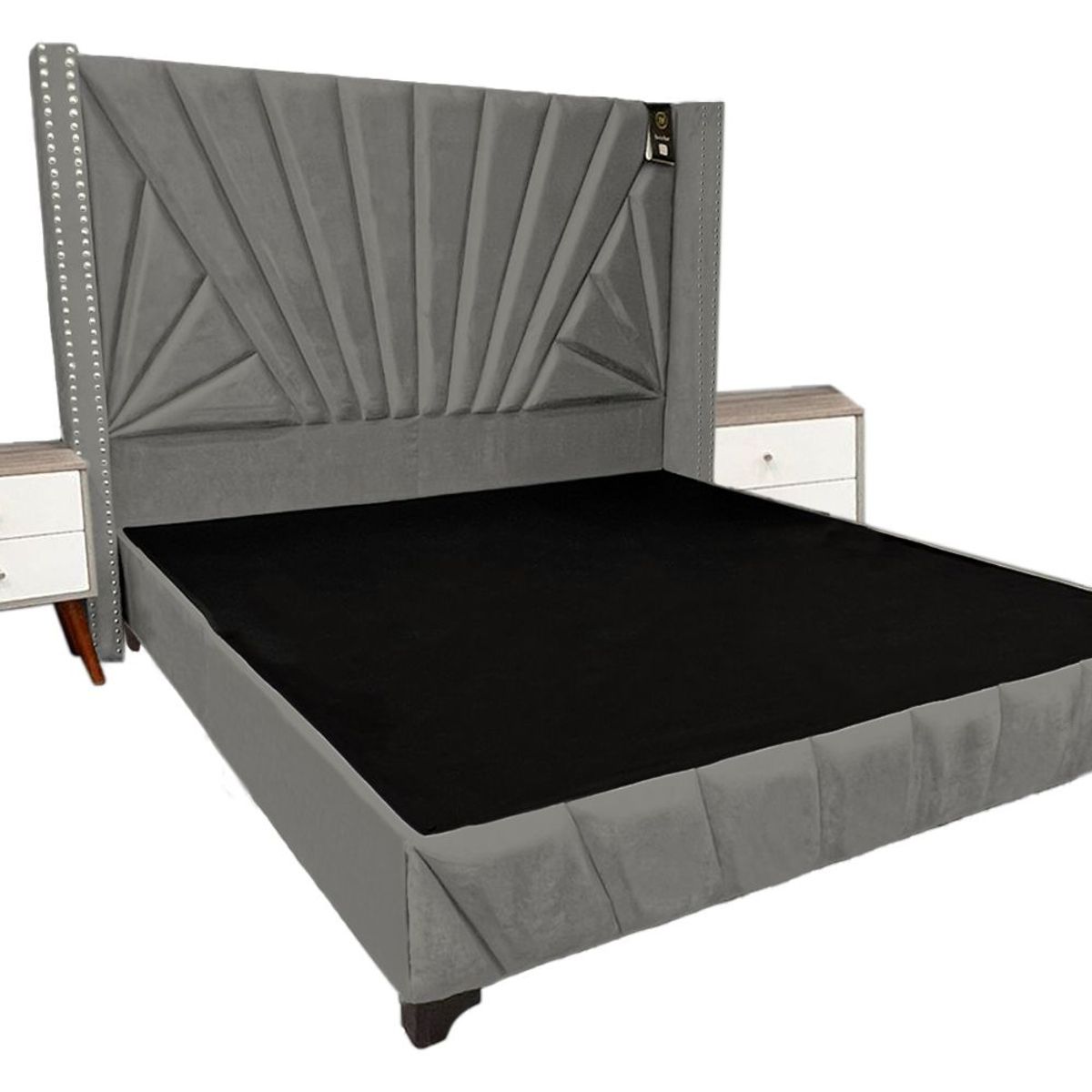 BARAKA HOME - Dormitorio Lienz 2 Plz + Cabecera + 2 Veladores - Gris Oscuro