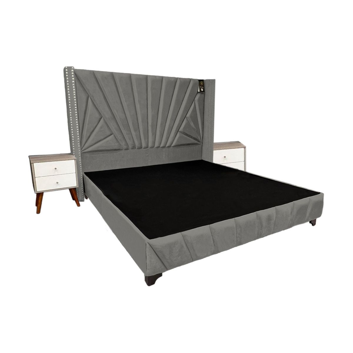 BARAKA HOME - Dormitorio Lienz 2 Plz + Cabecera + 2 Veladores - Gris Oscuro