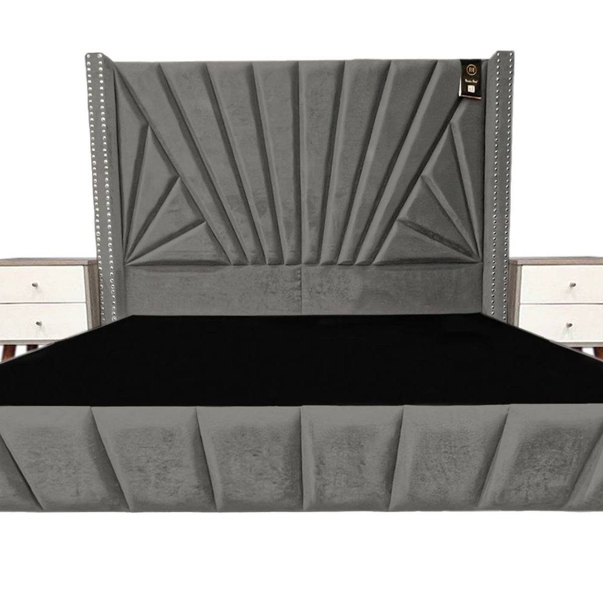 BARAKA HOME - Dormitorio Lienz 2 Plz + Cabecera + 2 Veladores - Gris Oscuro