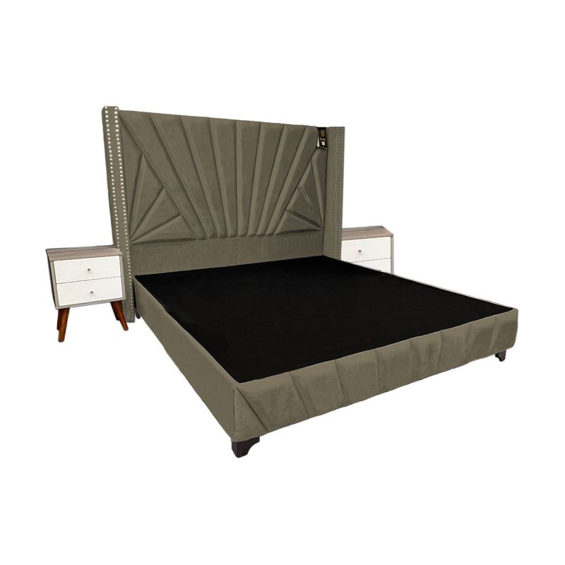 BARAKA HOME - Dormitorio Lienz 2 Plz + Cabecera + 2 Veladores - Beige Oscuro