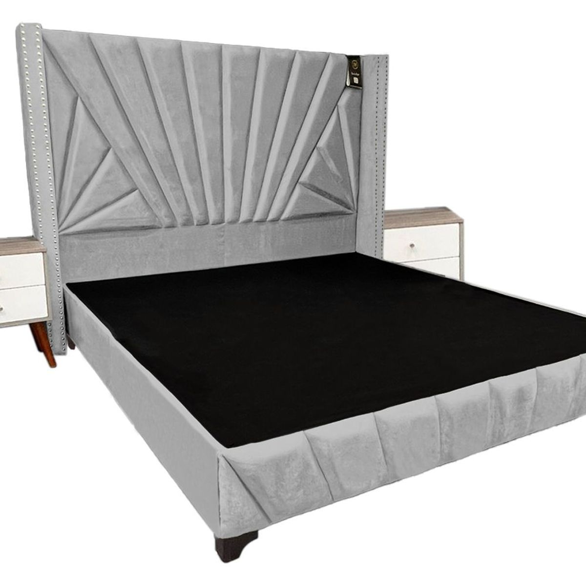 BARAKA HOME - Dormitorio Lienz 2 Plz + Cabecera + 2 Veladores - Gris Claro