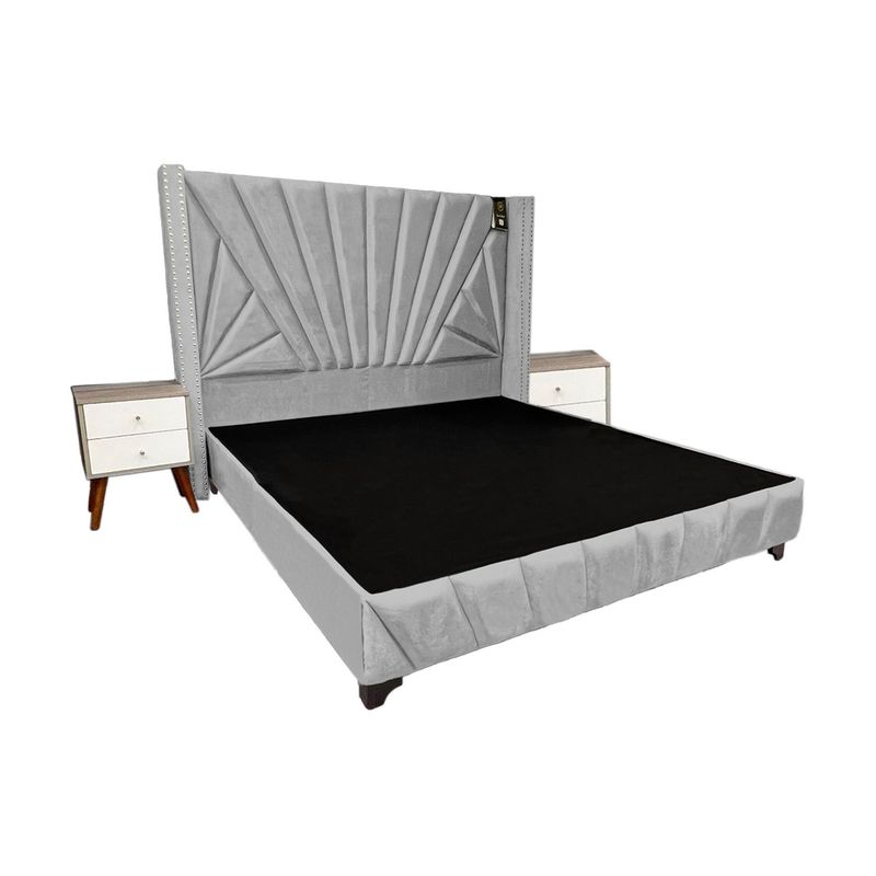BARAKA HOME - Dormitorio Lienz 2 Plz + Cabecera + 2 Veladores - Gris Claro