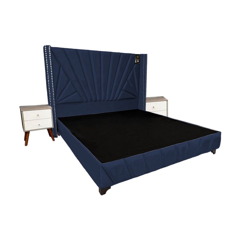 BARAKA HOME - Dormitorio Lienz 2 Plz + Cabecera + 2 Veladores - Azul Marino