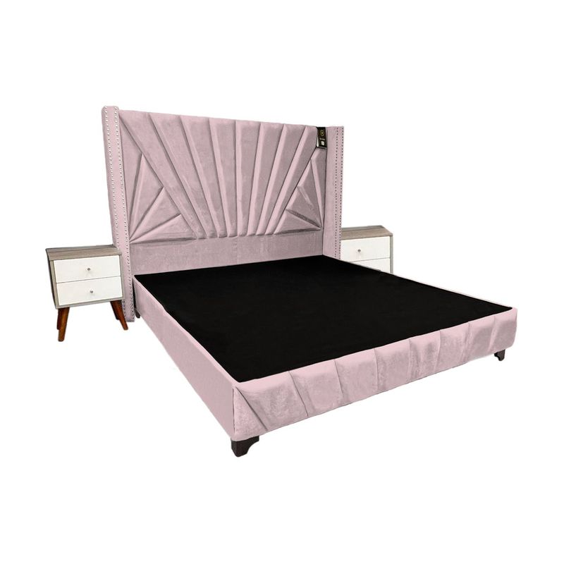 BARAKA HOME - Dormitorio Lienz 2 Plz + Cabecera + 2 Veladores - Rosado