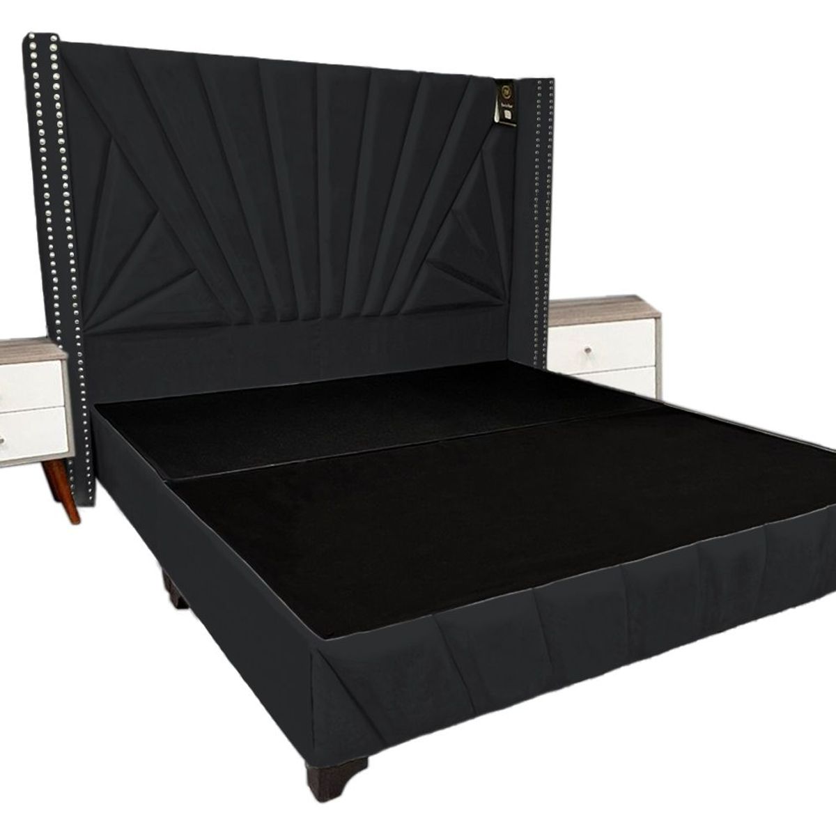 BARAKA HOME - Dormitorio Lienz Queen + Cabecera + 2 Veladores - Negro