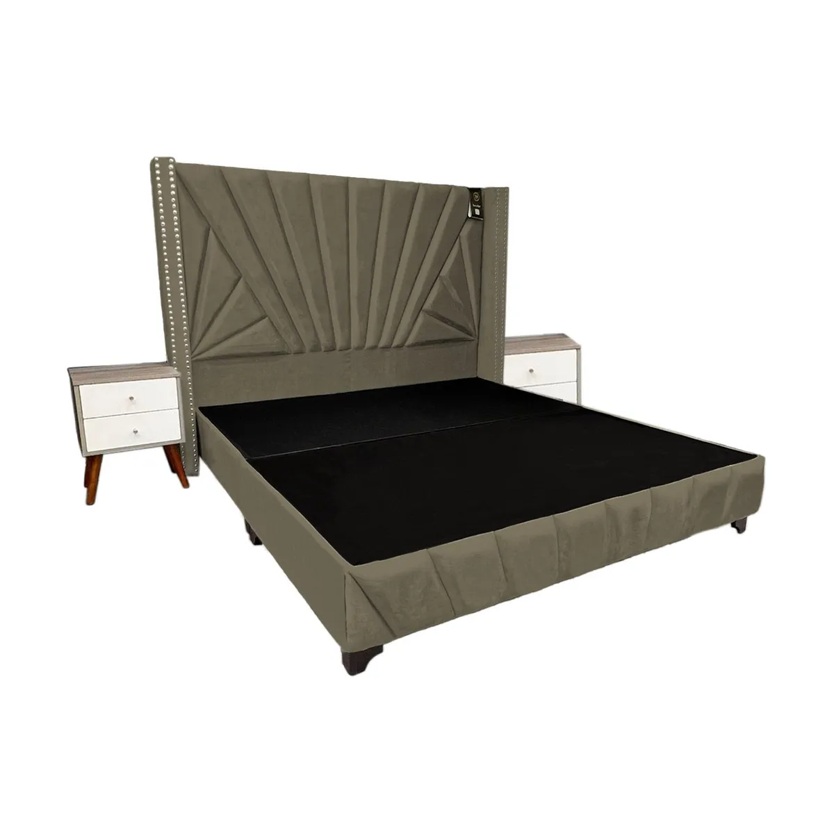 BARAKA HOME - Dormitorio Lienz Queen + Cabecera + 2 Veladores - Beige Oscuro