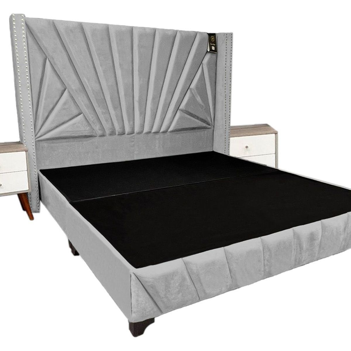 BARAKA HOME - Dormitorio Lienz Queen + Cabecera + 2 Veladores - Gris Claro