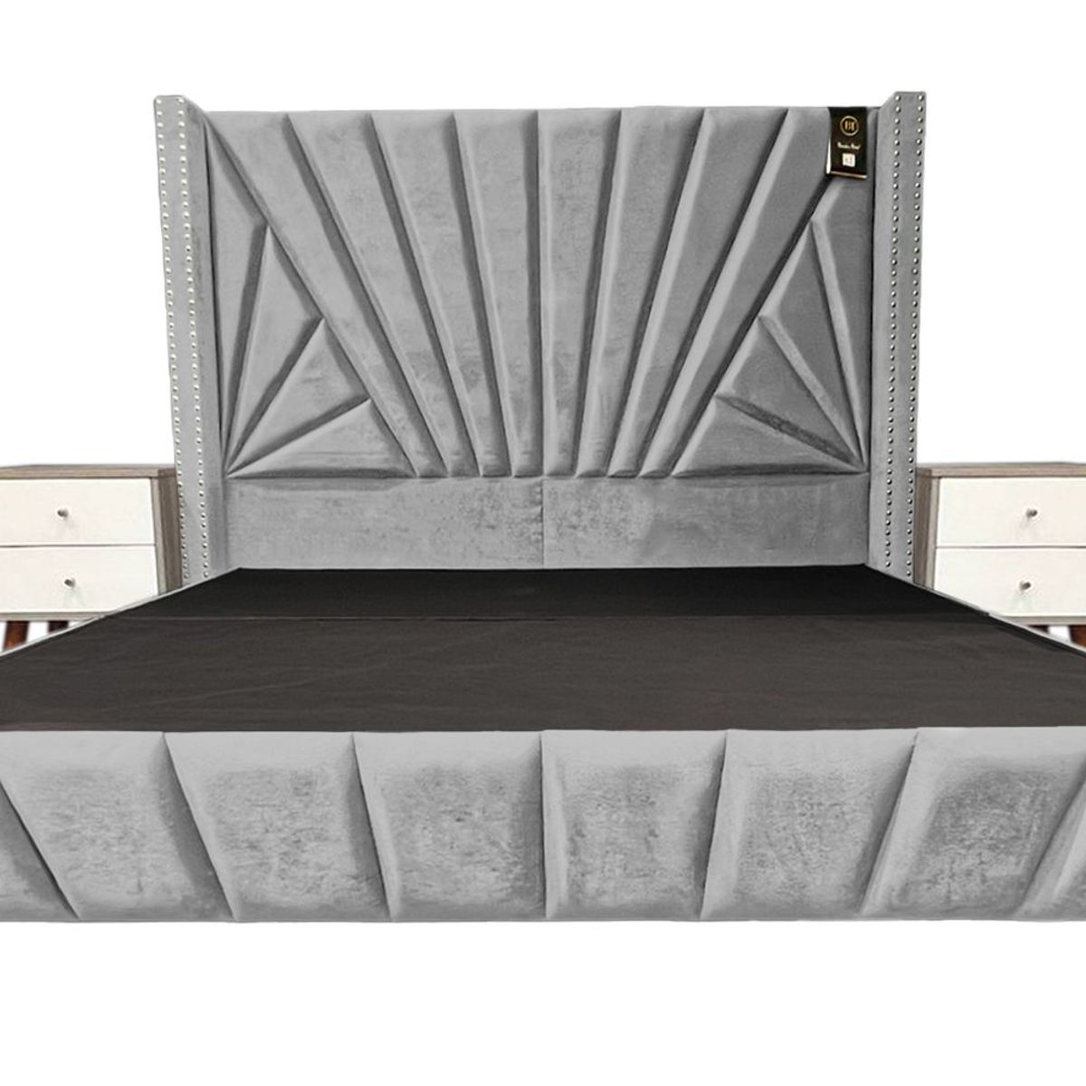 BARAKA HOME - Dormitorio Lienz Queen + Cabecera + 2 Veladores - Gris Claro