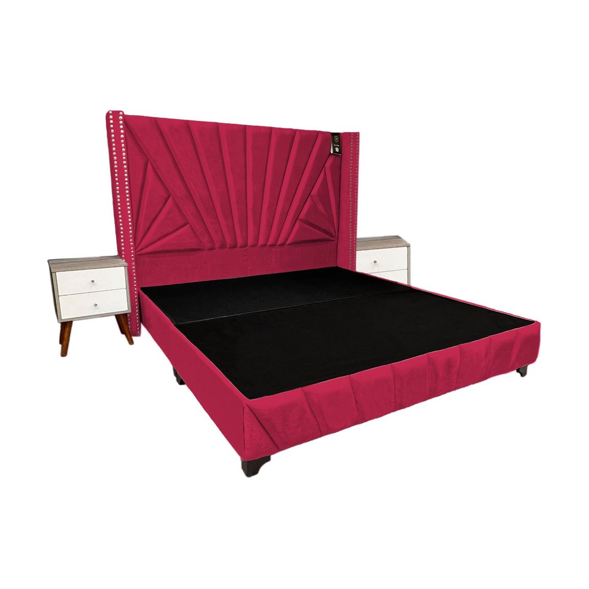 BARAKA HOME - Dormitorio Lienz Queen + Cabecera + 2 Veladores - Rojo