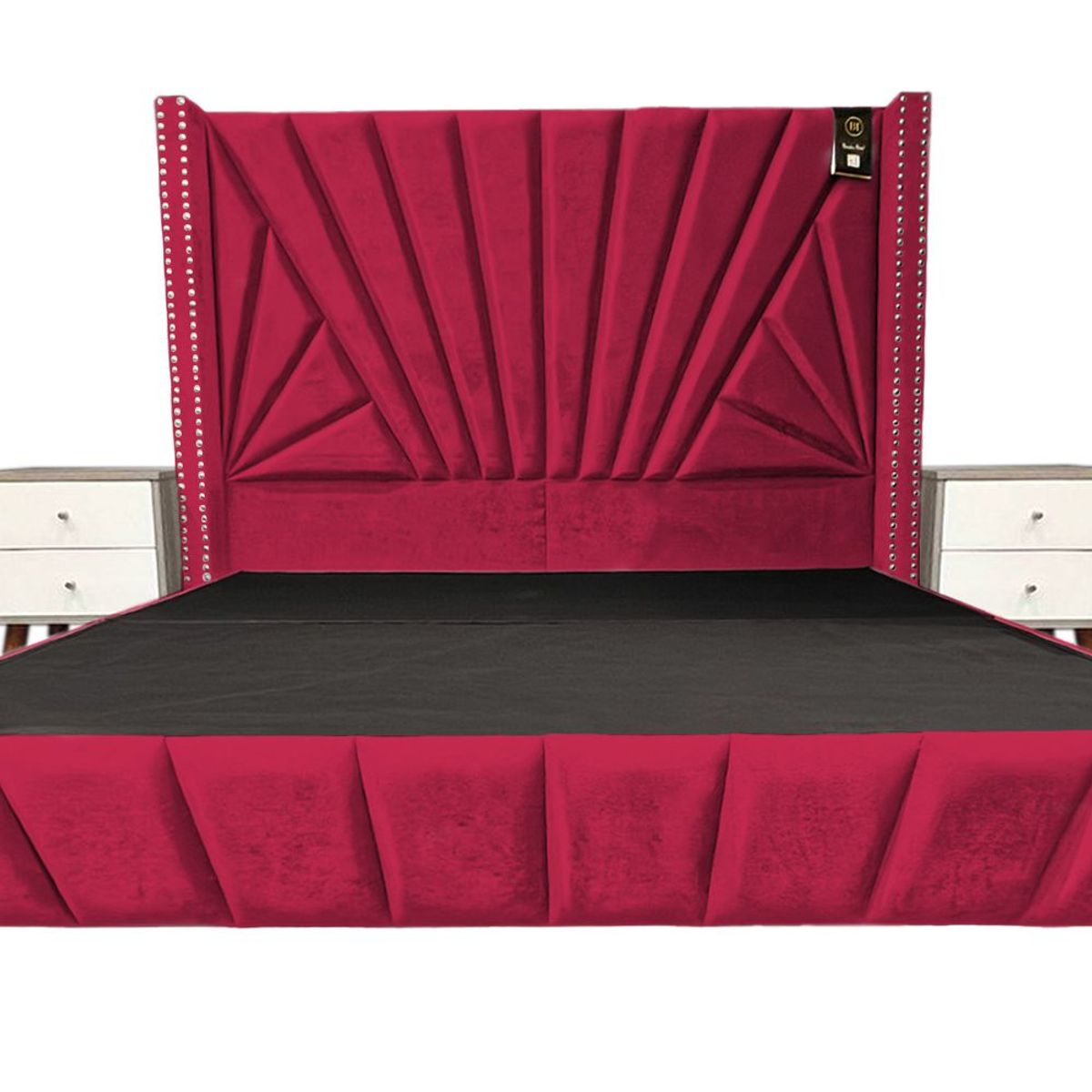 BARAKA HOME - Dormitorio Lienz Queen + Cabecera + 2 Veladores - Rojo