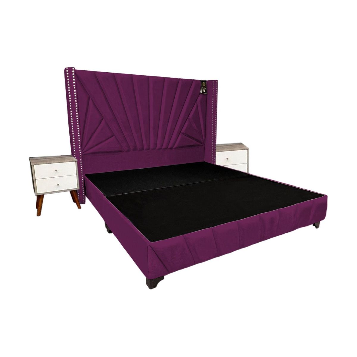 BARAKA HOME - Dormitorio Lienz Queen + Cabecera + 2 Veladores - Purpura