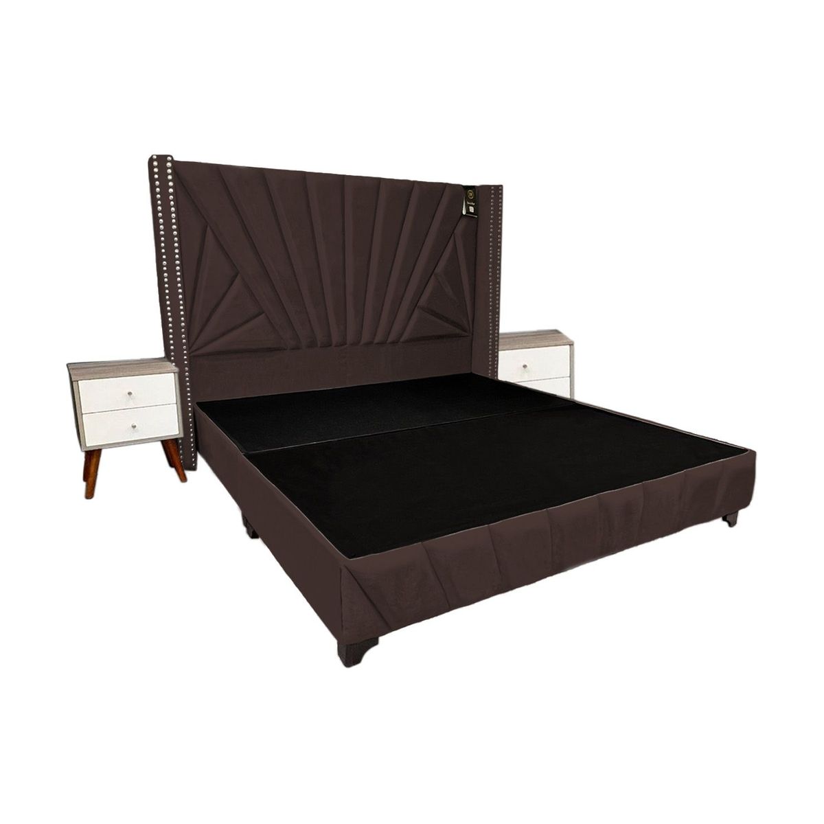 BARAKA HOME - Dormitorio Lienz King + Cabecera + 2 Veladores - Chocolate