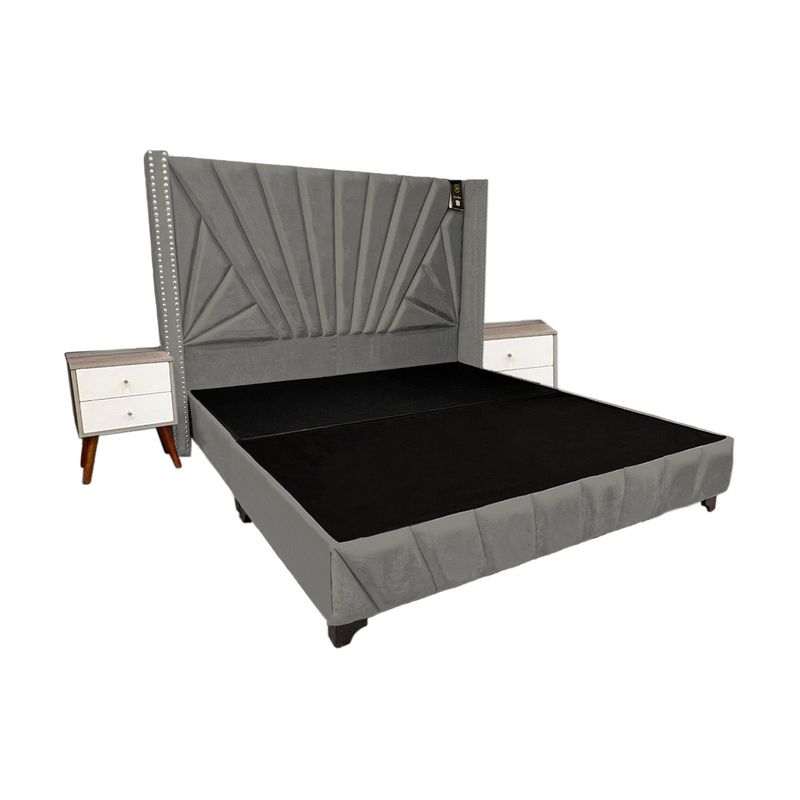 BARAKA HOME - Dormitorio Lienz King + Cabecera + 2 Veladores - Gris Oscuro