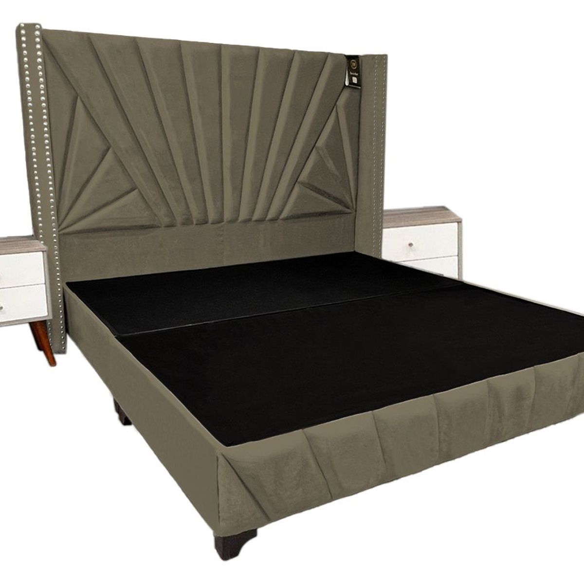 BARAKA HOME - Dormitorio Lienz King + Cabecera + 2 Veladores - Beige Oscuro