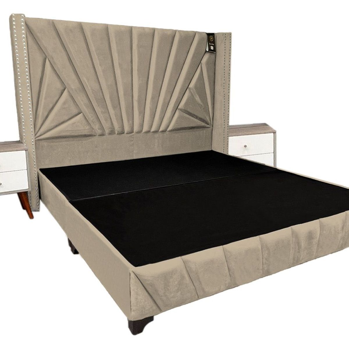 BARAKA HOME - Dormitorio Lienz King + Cabecera + 2 Veladores - Beige Claro