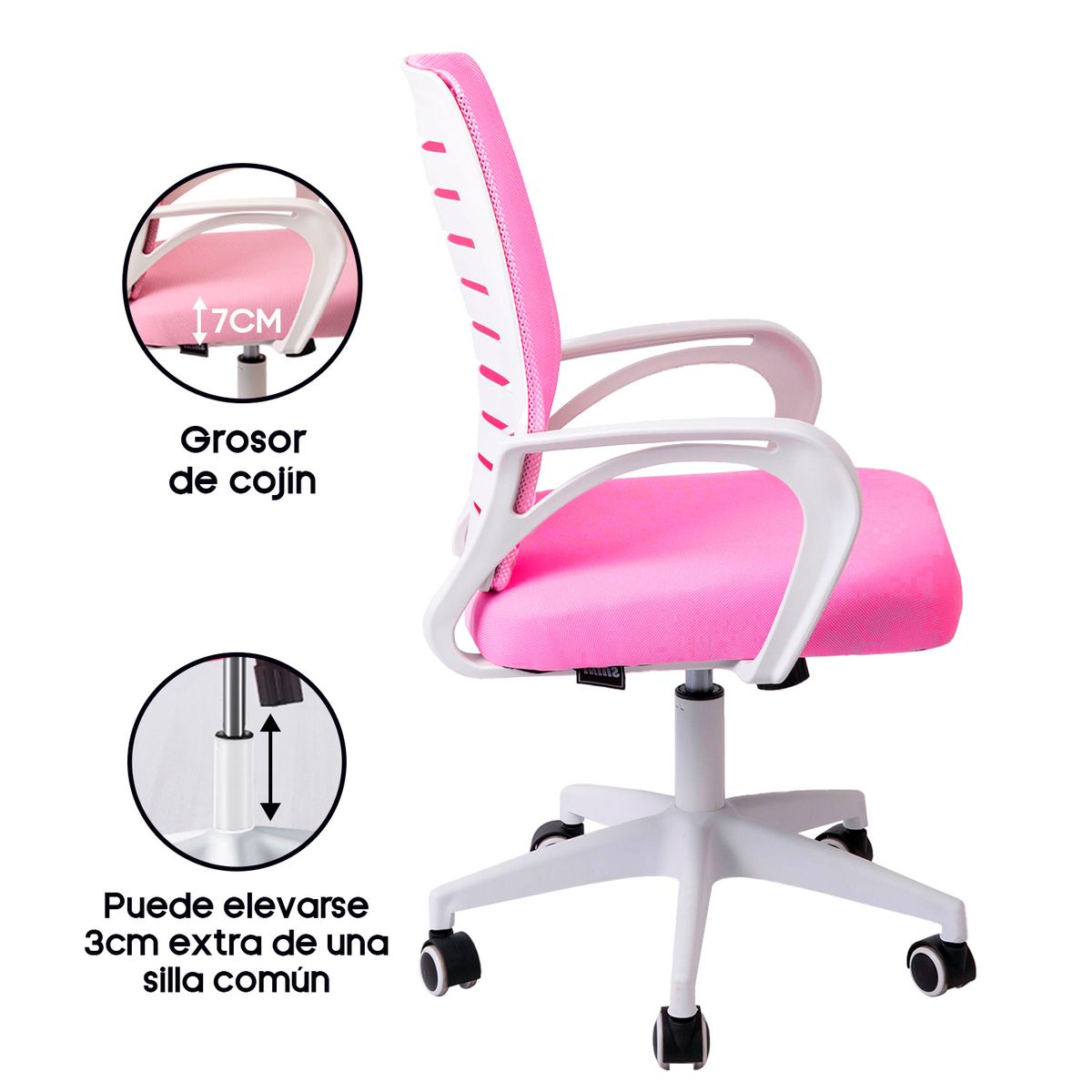INIUS - Silla de Oficina Ergonómica Kandy con Respaldar Reforzable - Fucsia