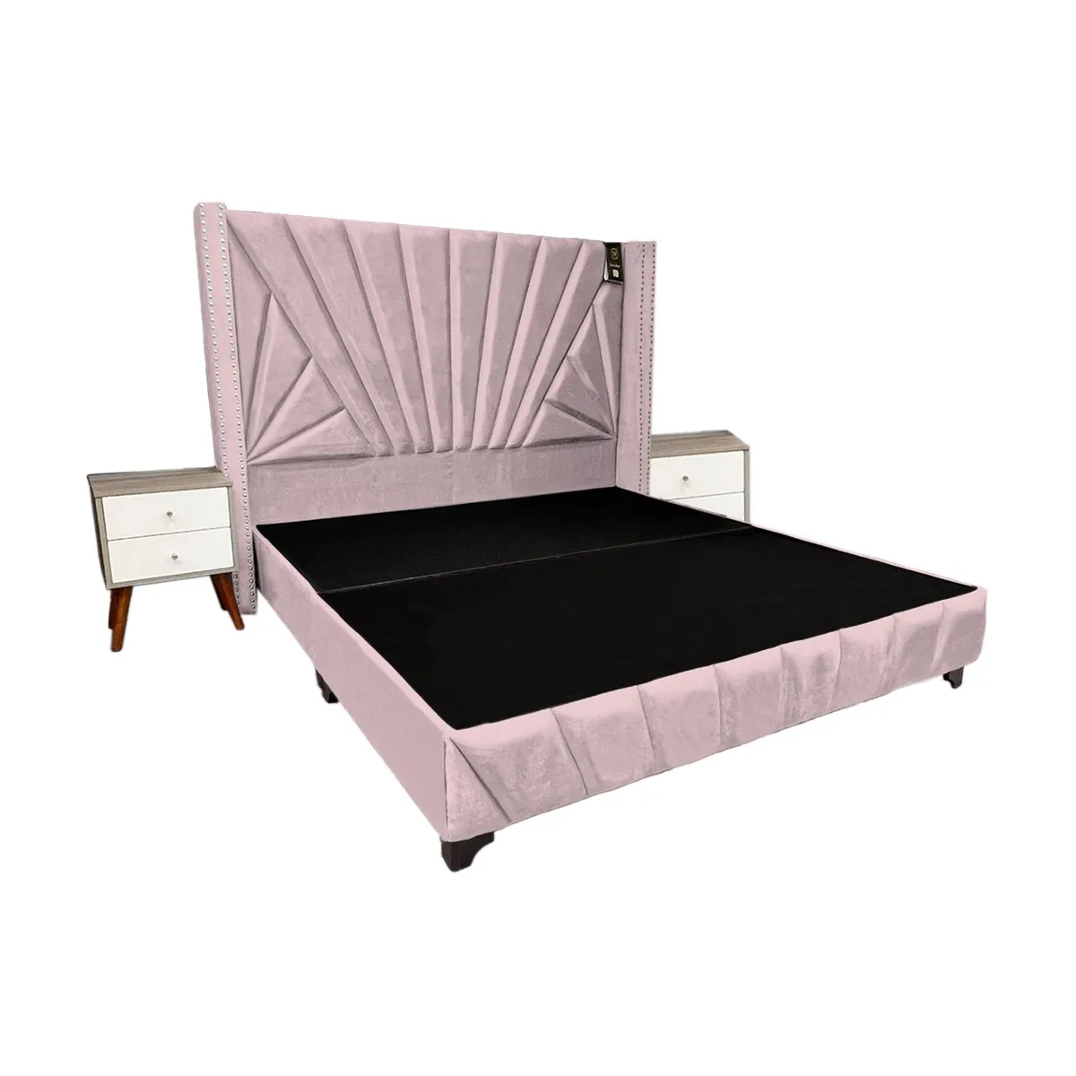 BARAKA HOME - Dormitorio Lienz King + Cabecera + 2 Veladores - Rosado