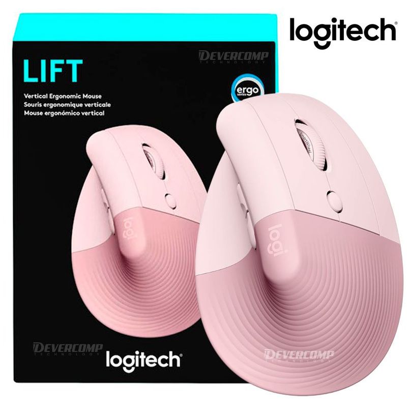 LOGITECH - Mouse Logitech Lift Vertical Wireless Bluetooth Rosado