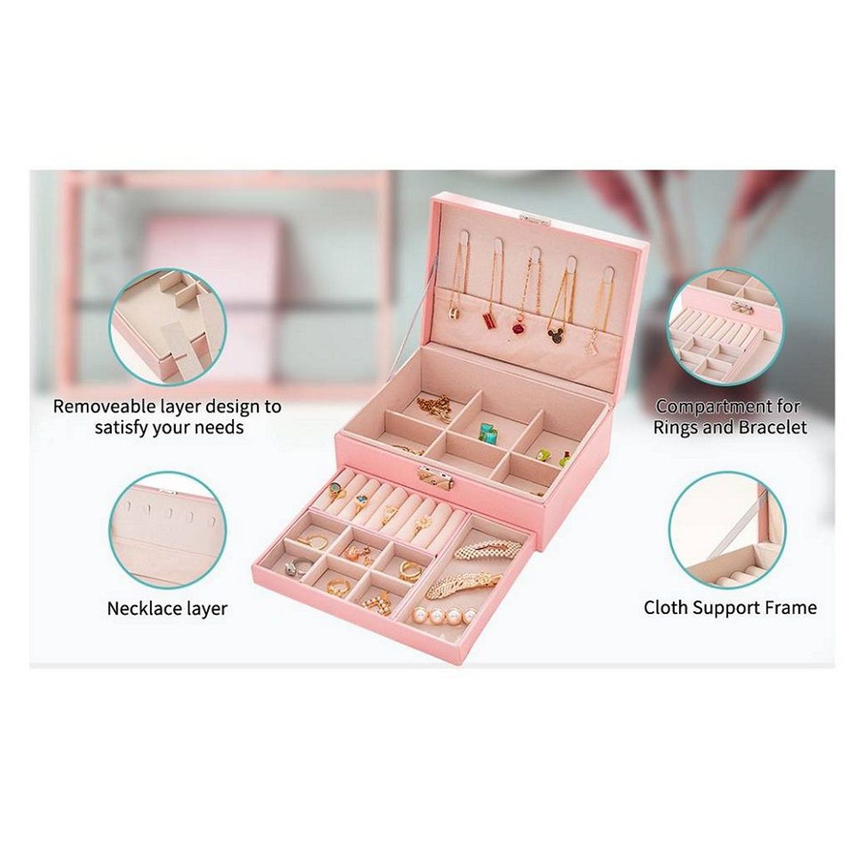 GENERICO - Organizador de joyas  de 2 Niveles Rosado