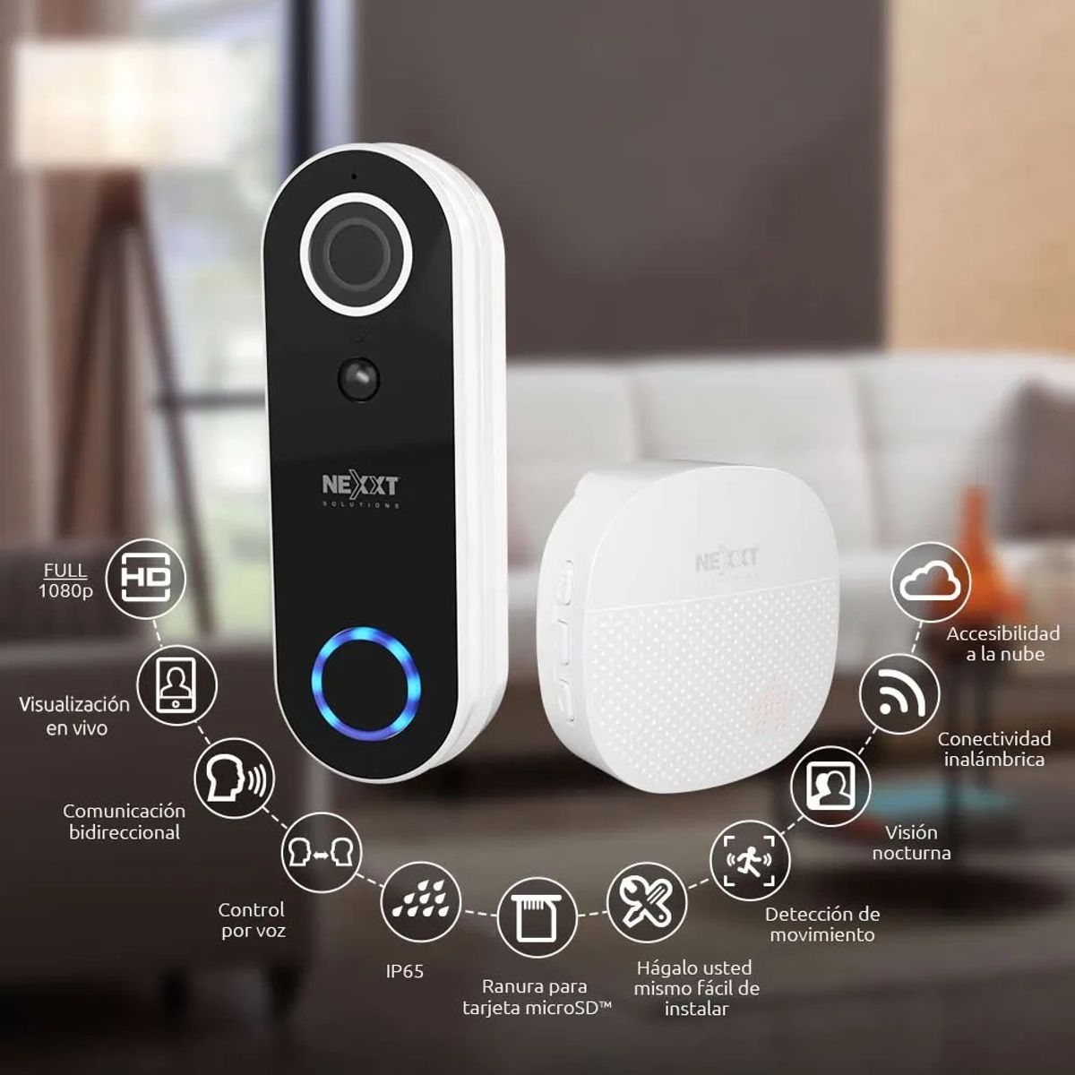 NEXXT SOLUTIONS - NEXXT NHC-D100 Timbre inteligente WIFI con Camara 2MP 1080p DOORBELL