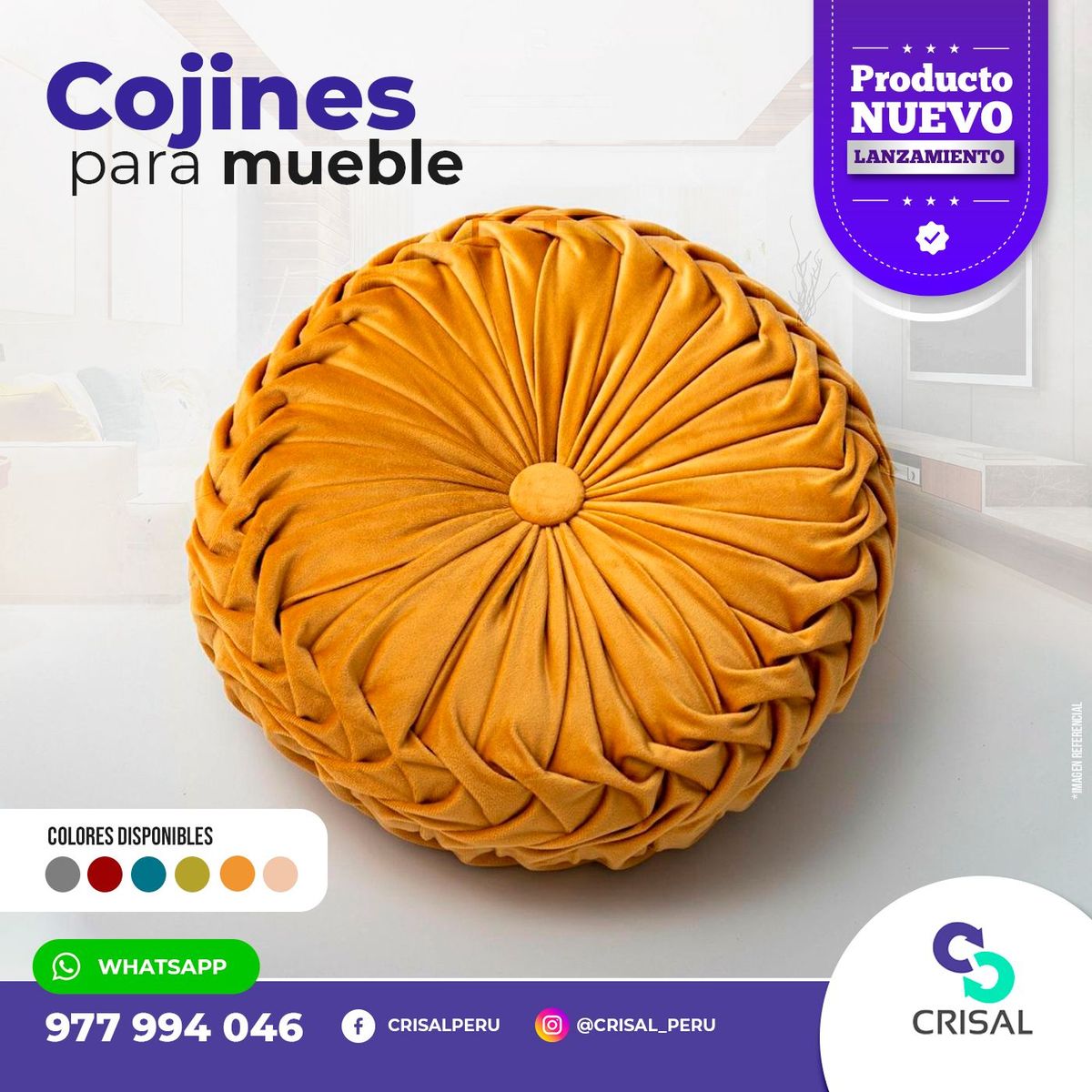 CRISAL - Cojines Velvet Redondos Amarillo