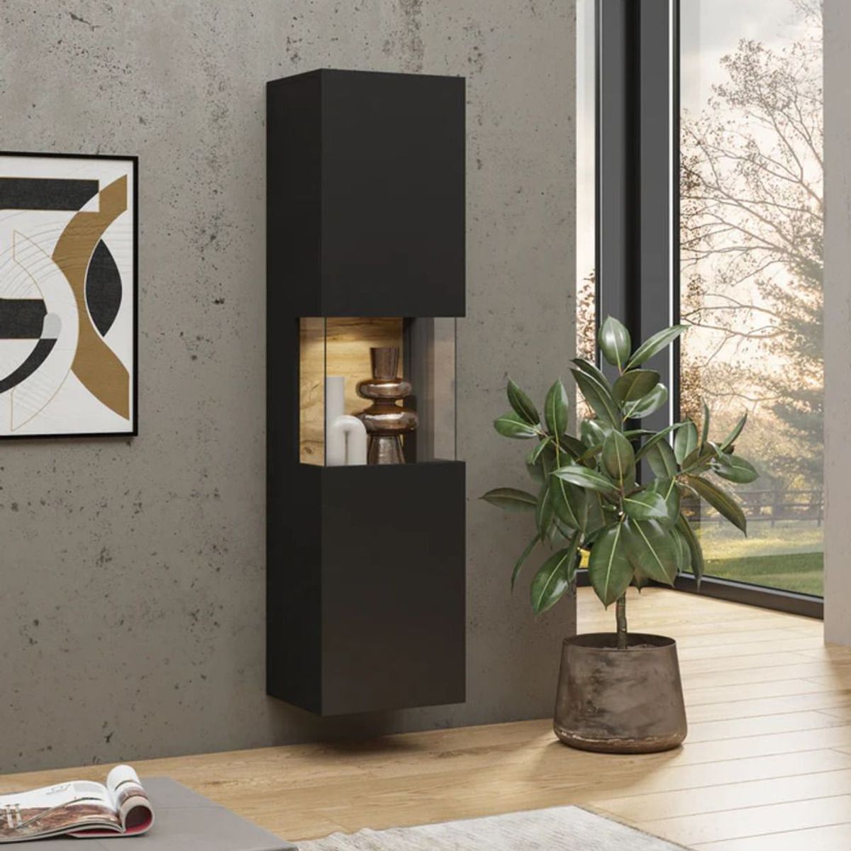 TU MESITA - Vitrina Alta Flotante Victoria color Negro TU MESITA