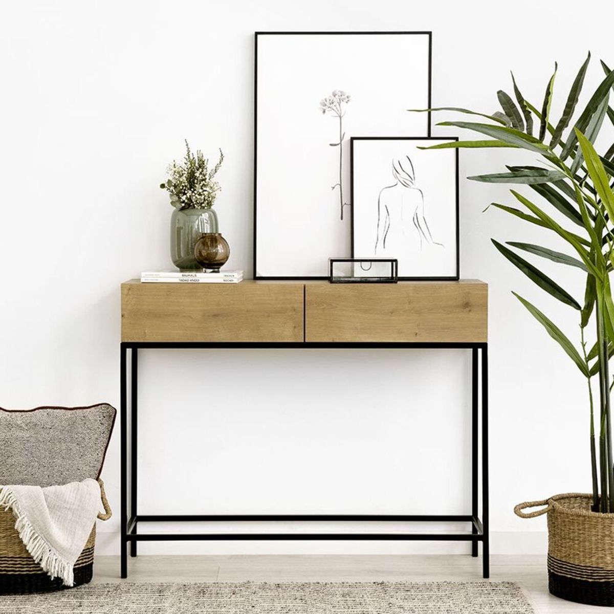 TU MESITA - Recibidor Rústico 2 cajones Málaga color Haya TU MESITA