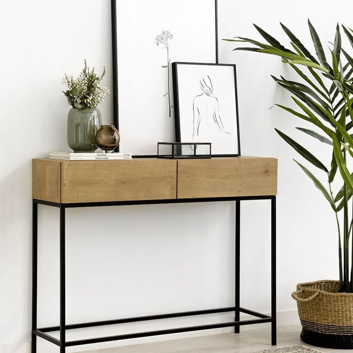 TU MESITA - Recibidor Rústico 2 cajones Málaga color Haya TU MESITA