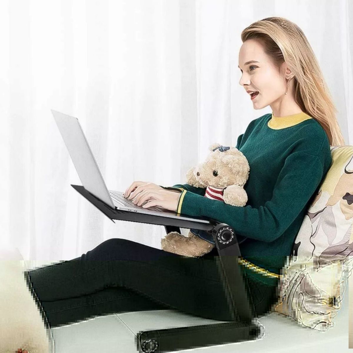 GENERICO - MESA PLEGABLE DE METAL CON COOLER Y POSA MOUSE PARA LAPTOP