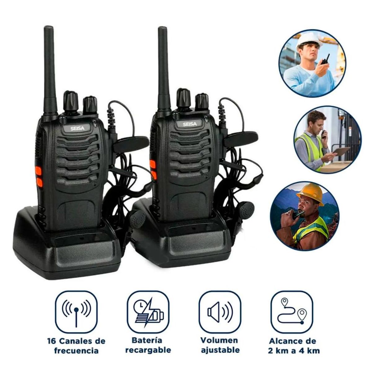 SEISA - Pack 2 Radios portátiles BF888S Seisa Walkie Talkie UHF 16 Canales