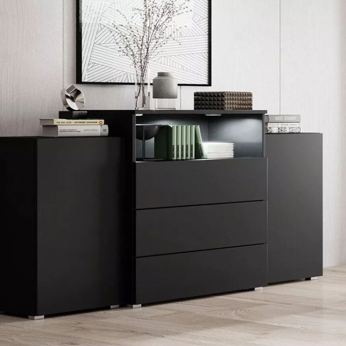 TU MESITA - Aparador recibidor 3 cajones 2 puertas Jacobo color Negro TU MESITA