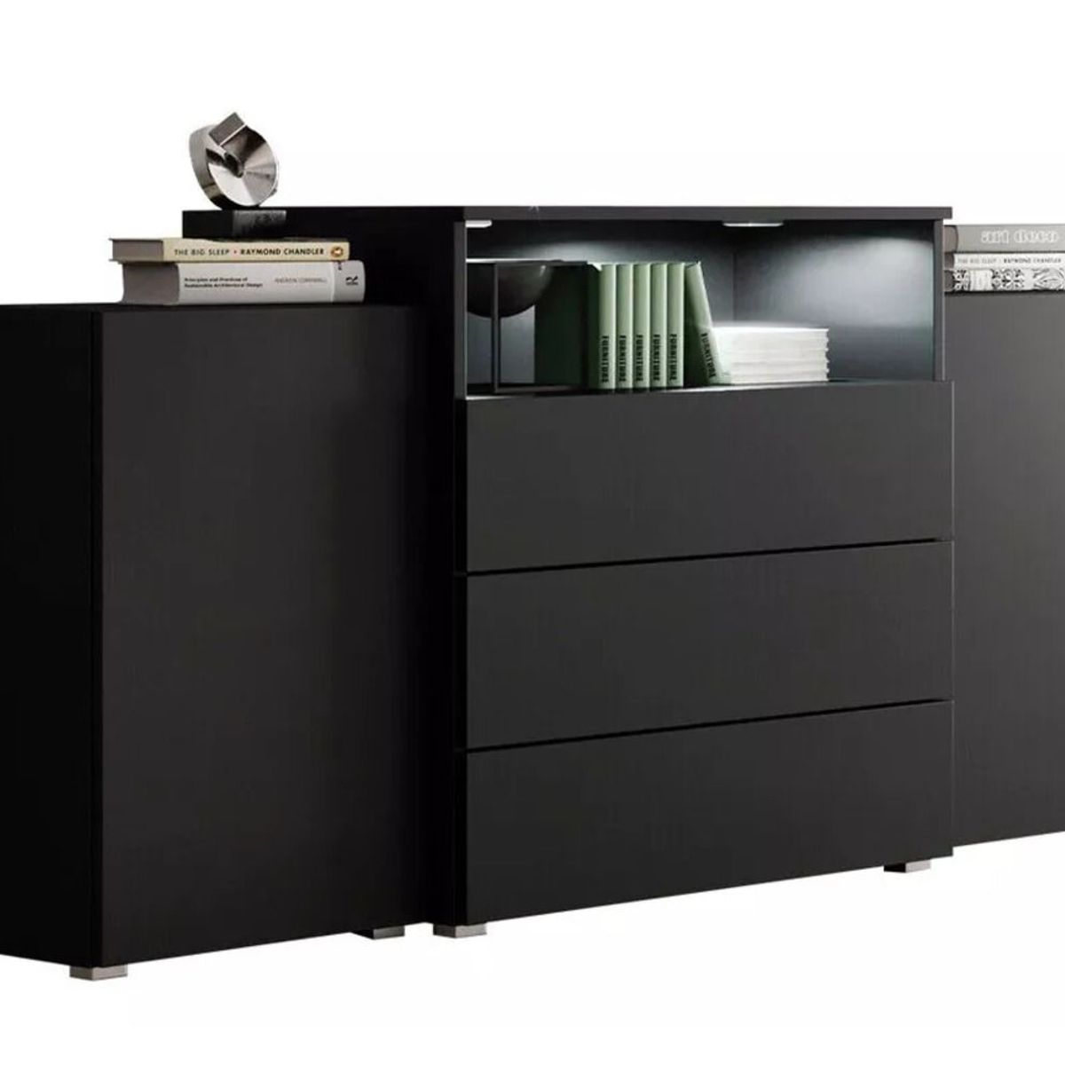 TU MESITA - Aparador recibidor 3 cajones 2 puertas Jacobo color Negro TU MESITA