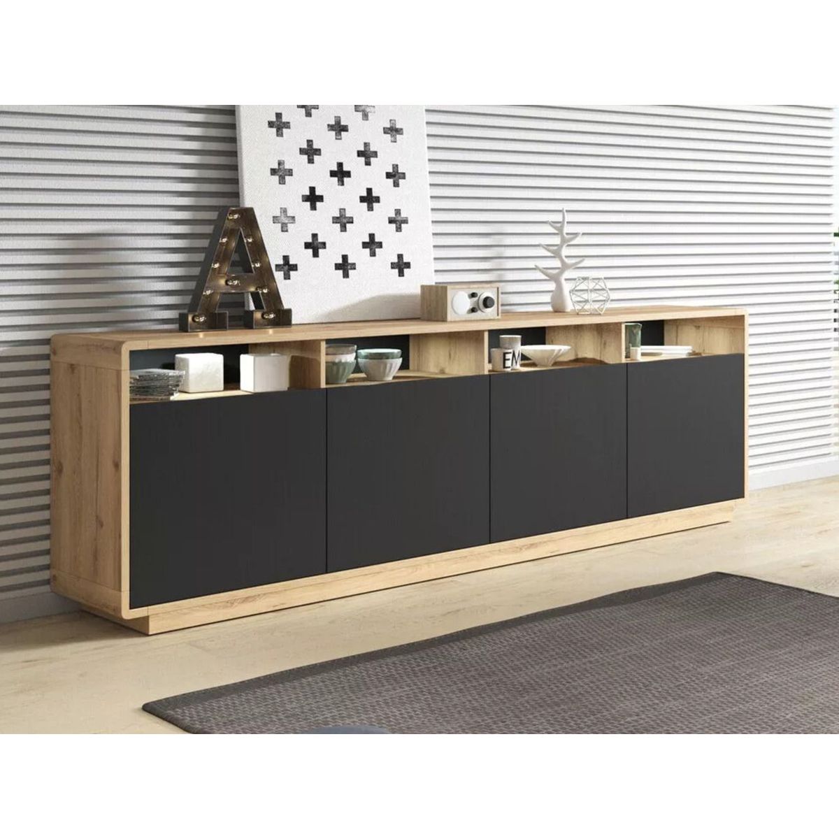 TU MESITA - Aparador largo 4 puertas Jacinto color HayaNegro TU MESITA
