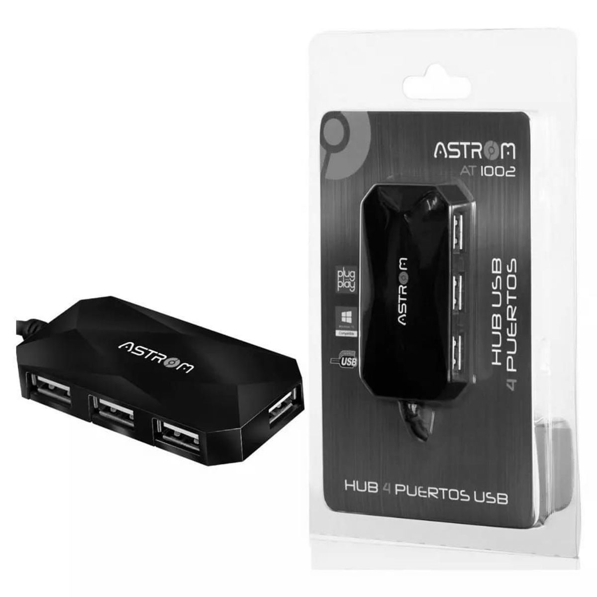 GENERICO - DISPOSITIVO HUB 4 PUERTOS USB 2.0 ASTROM AT 1000