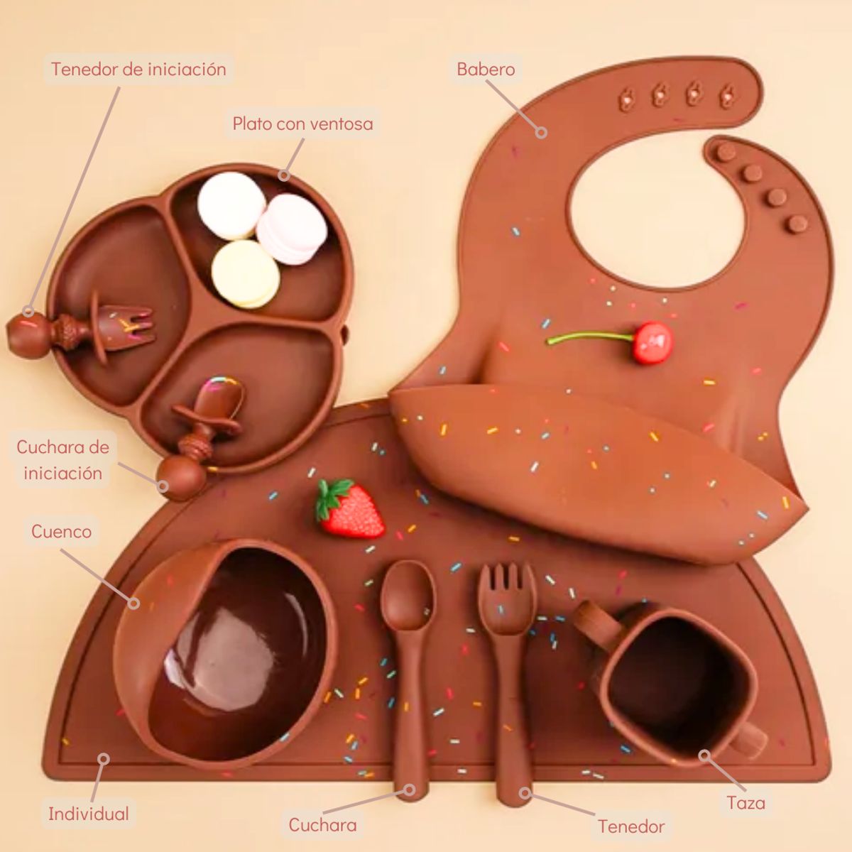 GENERICO - SET DE ALIMENTACIÓN COMPLEMENTARIA - COLOR CHOCOLATE