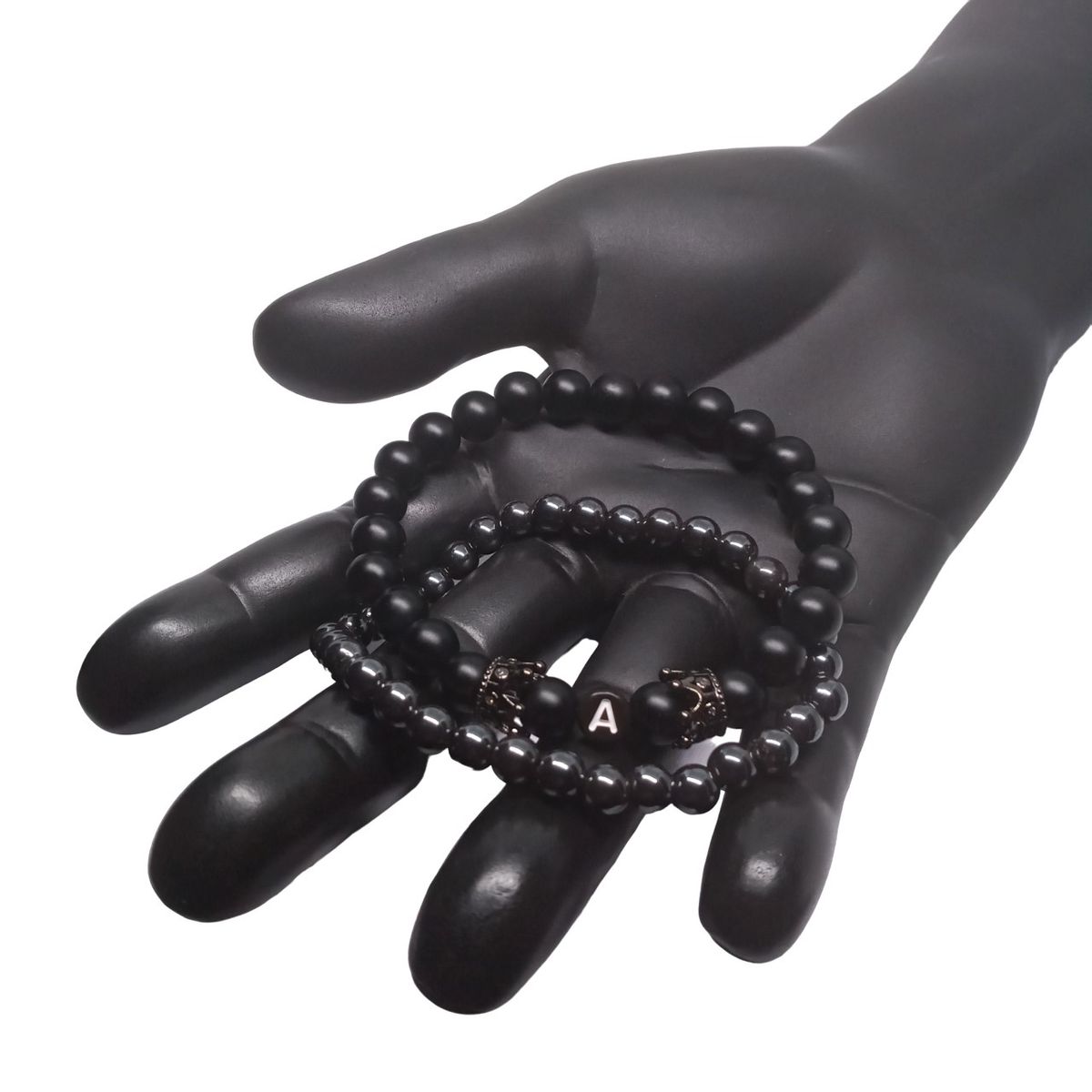 LUCYANA JOYAS Y ACCESORIOS - Juego de Pulsera Hombre Letra A y Corona Ónix Ágata - Joyas Lucyana