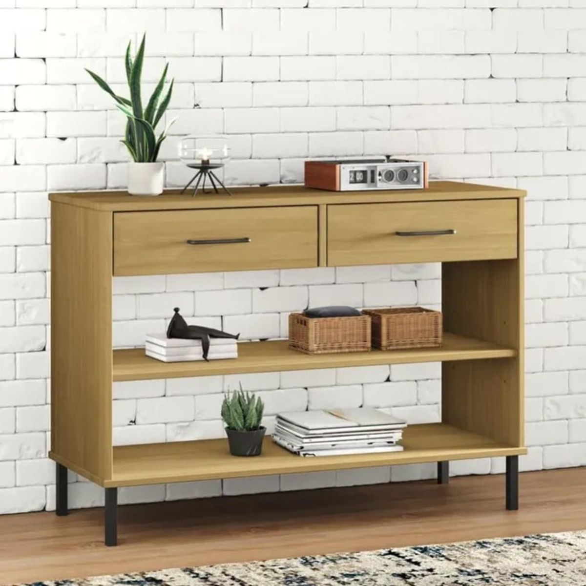 TU MESITA - Mueble Recibidor moderno 2 cajones mas repisa Bélgica color Haya TU MESITA