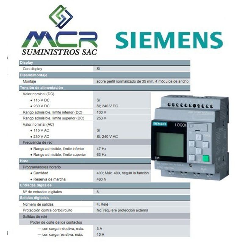 SIEMENS - PLC LOGO DIGITAL DE 115V / 240V  AC/DC 8ENTRAD 4SALIDA DISPLAY SIEMENS
