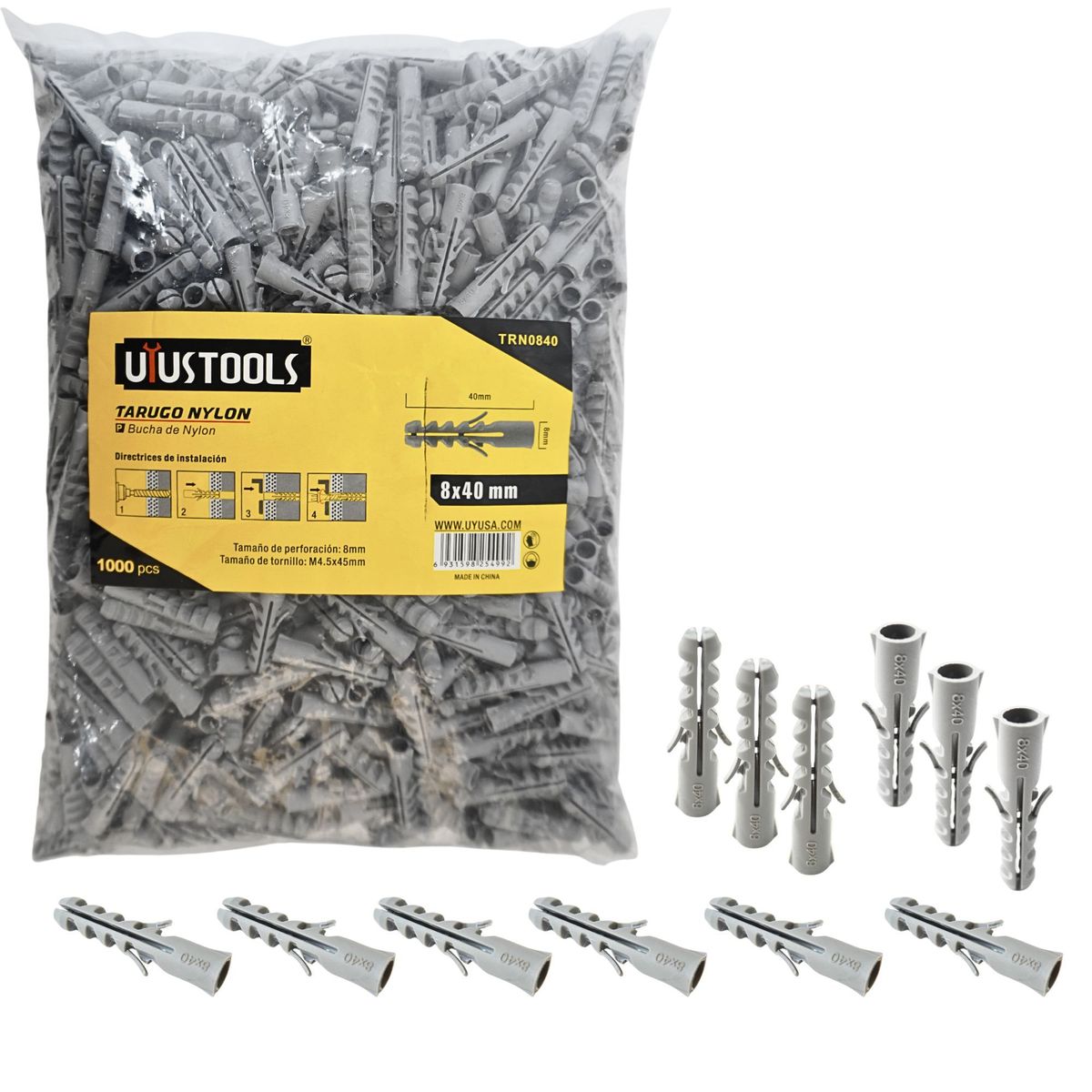 UYUSTOOLS - Tarugo de Nylon 8x40mm 1000 unidades - Uyustools