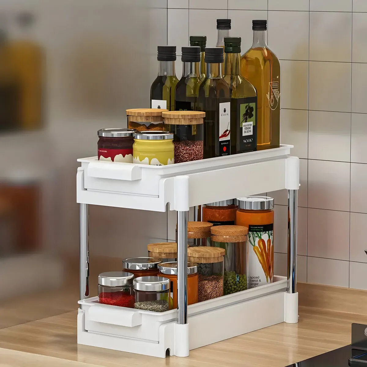 ELMEJORPRECIO - Organizador Multiuso Para Cocina Baño 2 Niveles Corredizo