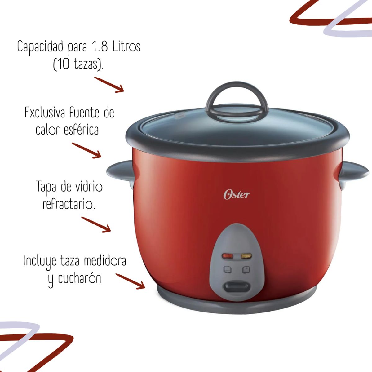 OSTER - Olla Arrocera Oster de 1.8 Lt CKSTRC1700R - ROJA