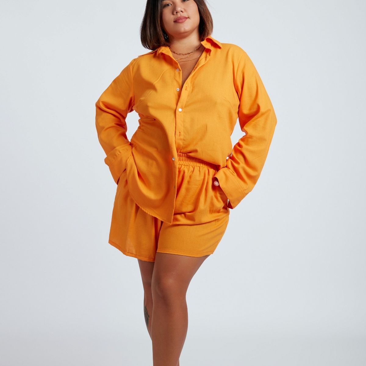 MISS LADY - Blusa Básica de Lino -  Naranja