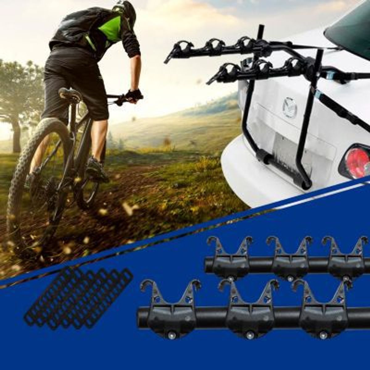 GENERICO - PORTABICICLETA NEGRO PARA 3 AUTO Y CAMIONETA/BARRA/SOPORTE