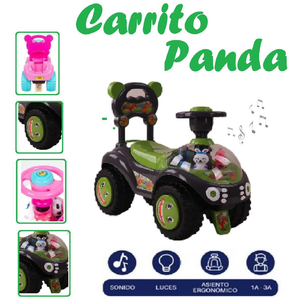 GENERICO - Buggy Corre Pasillos Panda  Musical color Verde