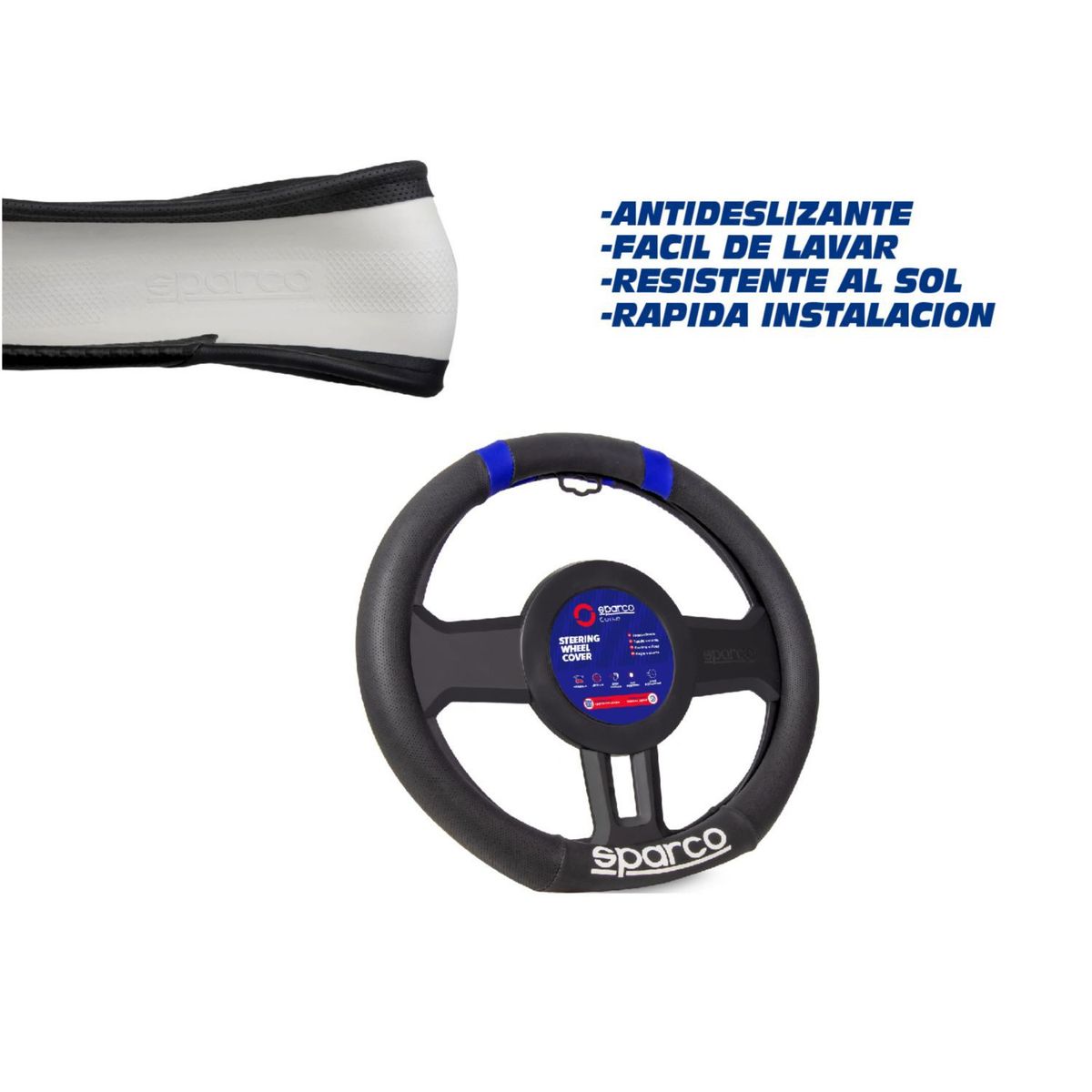 SPARCO - FUNDA DE TIMON DEPORTIVO CON DETALLE AZUL SPARCO