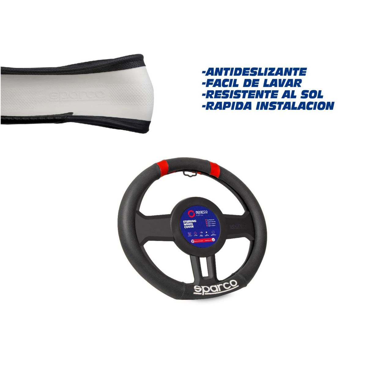 SPARCO - FUNDA DE TIMON DEPORTIVO CON DETALLE ROJO SPARCO