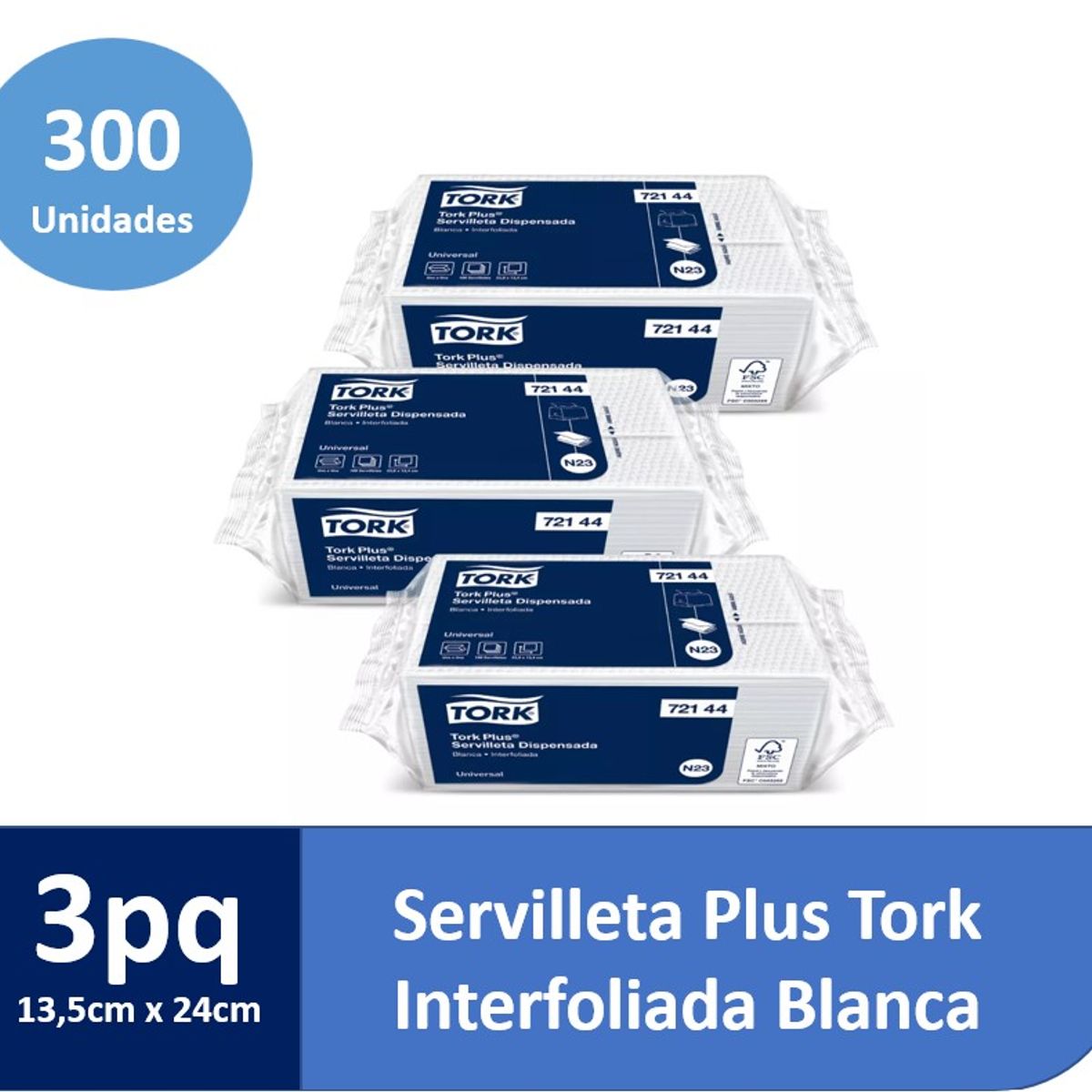 TORK - Servilleta Plus Tork Hoja Simple Blanca 3 paq x 100un