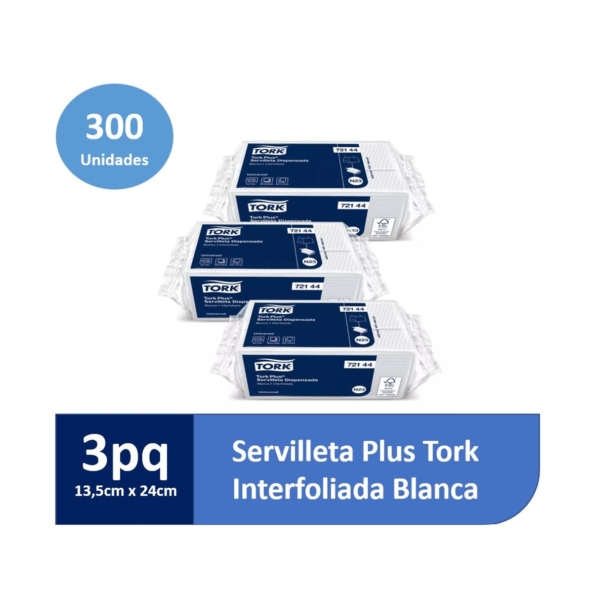 TORK - Servilleta Plus Tork Hoja Simple Blanca 3 paq x 100un